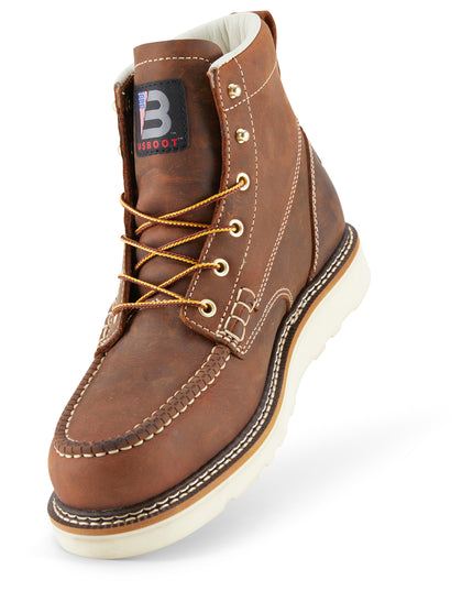 Style Bravo men’s safety-toe boots in Crazy Horse leather. They offer a lightweight design, Smartmask Insole, and Goodyear Welt Construction.