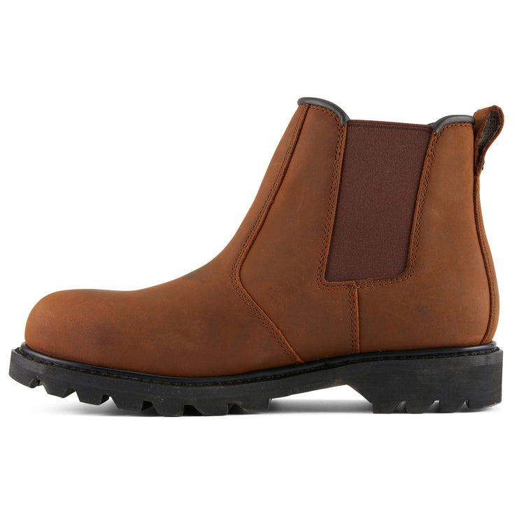 Stylish and durable brown leather Chelsea boots for men by Style Fade, with steel toe and high abrasion-resistant mesh lining.