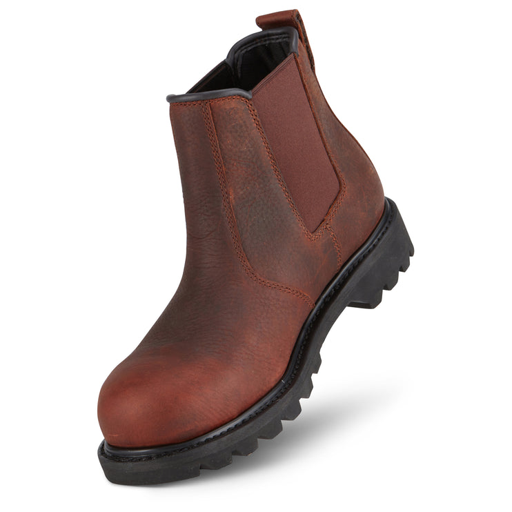 Steel Toe Chelsea Boots for Men in Brown Crazy Horse Leather with Oil & Slip Resistance, High Abrasion-Resistant Lining, and Electrical Hazard Rating