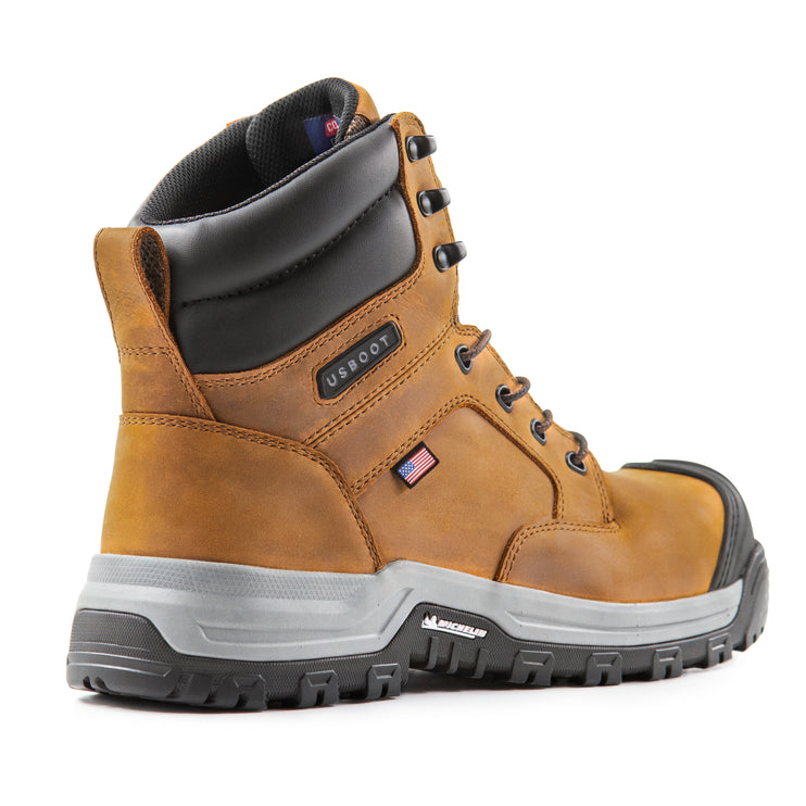 Men’s Style Bravo Echo Safety Toe Boot in Sand Brown Leather, with Smartmask® Shock Absorption Insole, Steel Shank, and Slip-Resistant Sole.