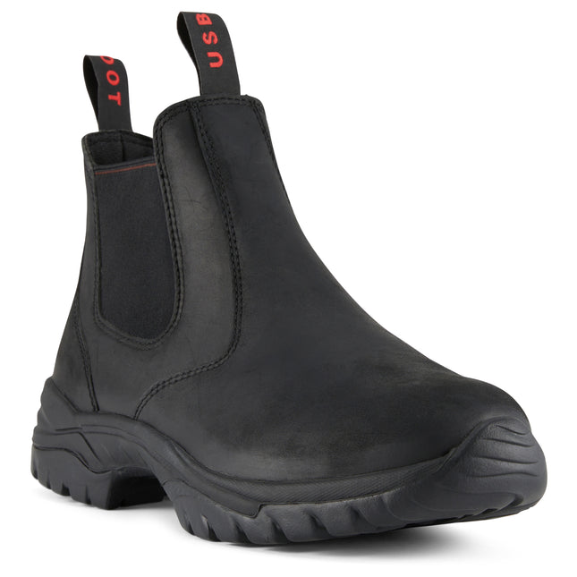 Men's Style Vanish Vintage Crazy Horse Boots, black leather Chelsea style, lightweight, oil/slip-resistant, and USA-made.