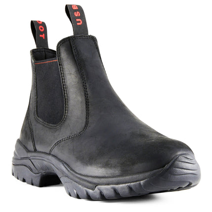 Upgrade your footwear with Style Vanish Shinny Chelsea Boots, crafted from black leather with mesh lining, elastic side panels, and oil resistance.