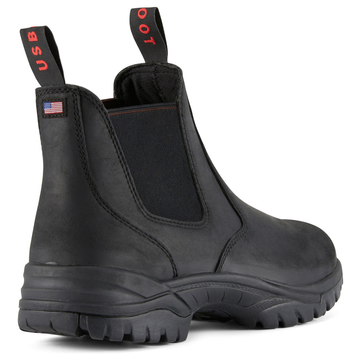 Black leather Chelsea Boots by Style Vanish Vintage Crazy Horse, featuring durable mesh lining, elastic side panels, and cement construction.