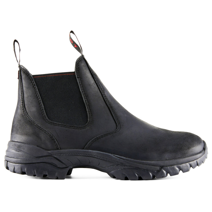 Step into sophistication with Style Vanish Shinny Chelsea Boots, designed with black leather, mesh lining, stretchy side panels, and oil/slip-resistant features.